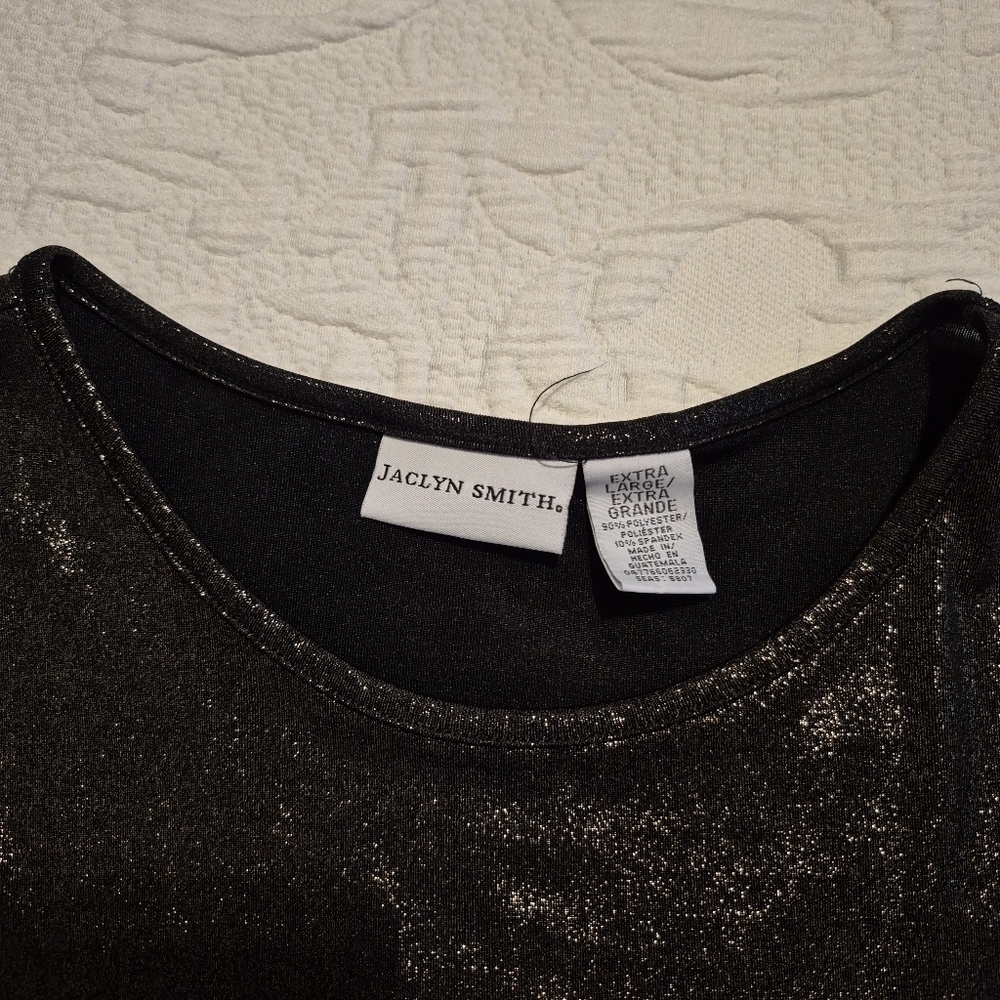 Jaclyn Smith women's XL short sleeve shirt black with gold metallic shimmer EUC - Picture 2 of 5